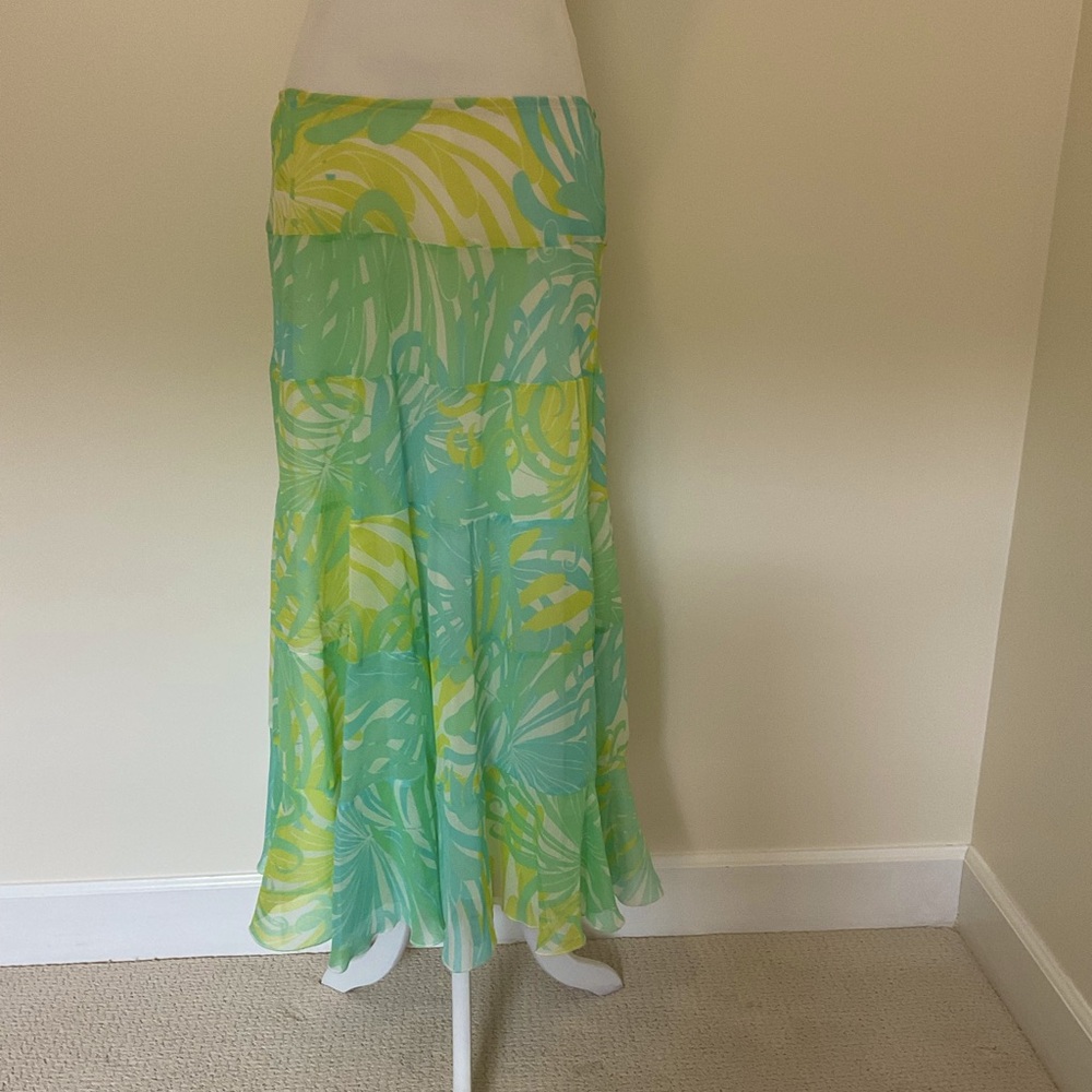 Women’s Ruby Road Petite Chic Green and Yellow Tiered Skirt